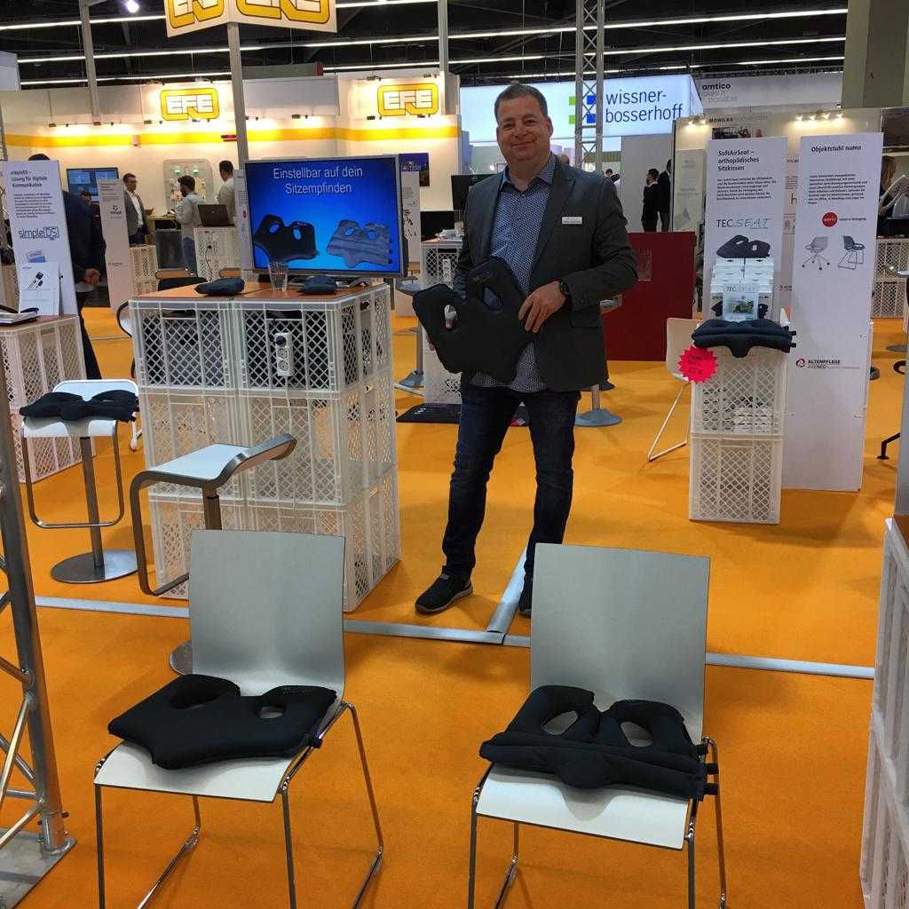 TecSeat mit dem SoftAirSeat Hybrid und Basic+ auf der Altenplfelege-Messe 2019 in Nürnberg. Innovative Sitzsysteme waren hier im Focus.